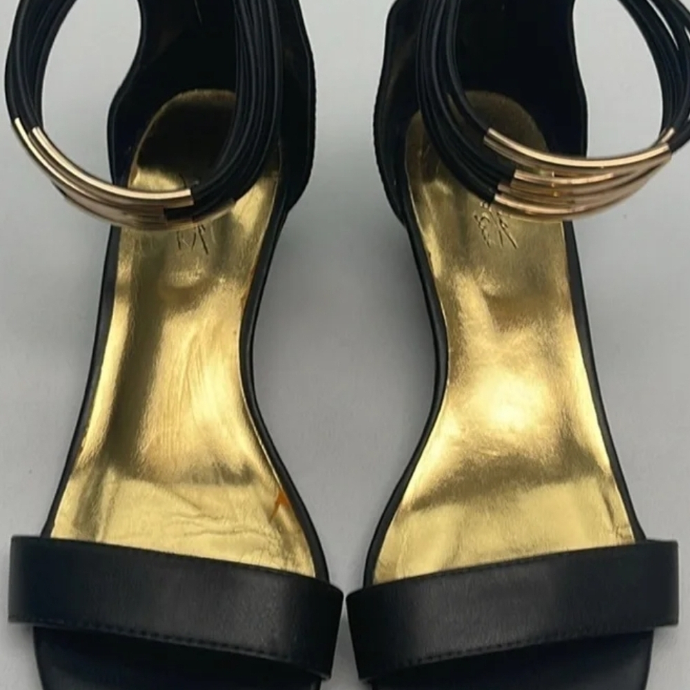 Women's Black Ankle-Strap Sandals with Gold Insole